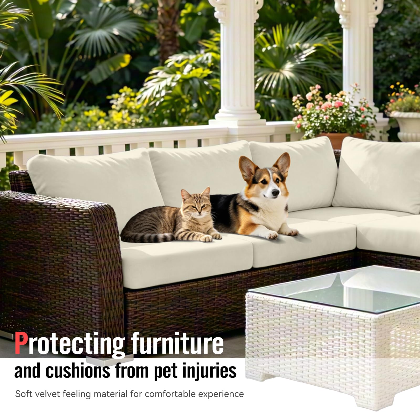 Vorshape cushion with playful pet and child showing stain and scratch protection