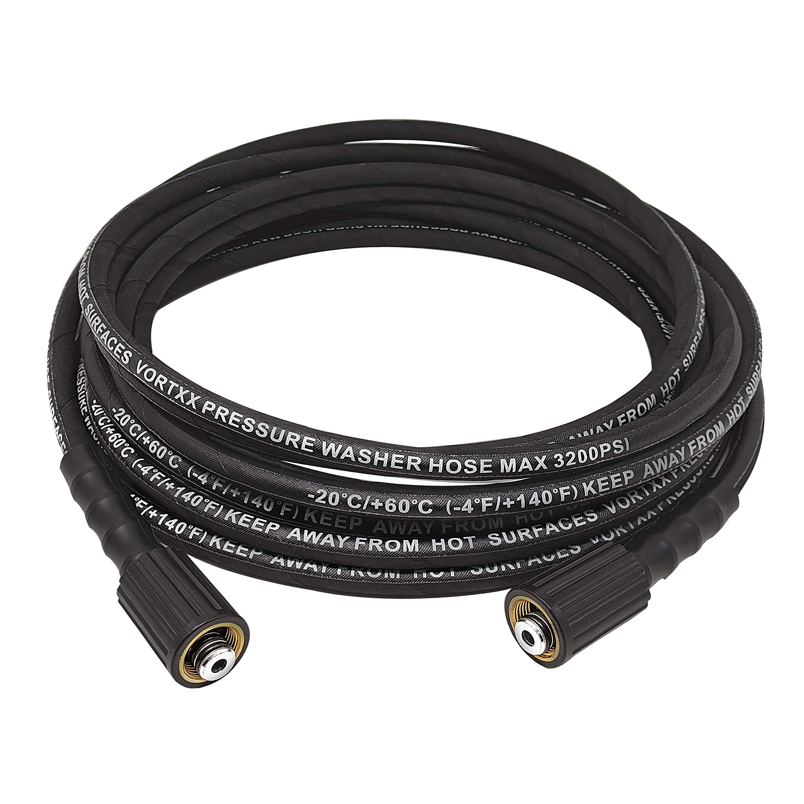 Vortxx front view of 30ft pressure hose showing durable design and reach