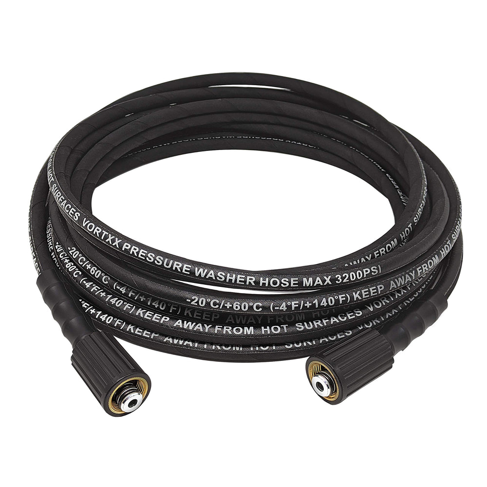 Vortxx front view of 30ft pressure hose showing durable design and reach