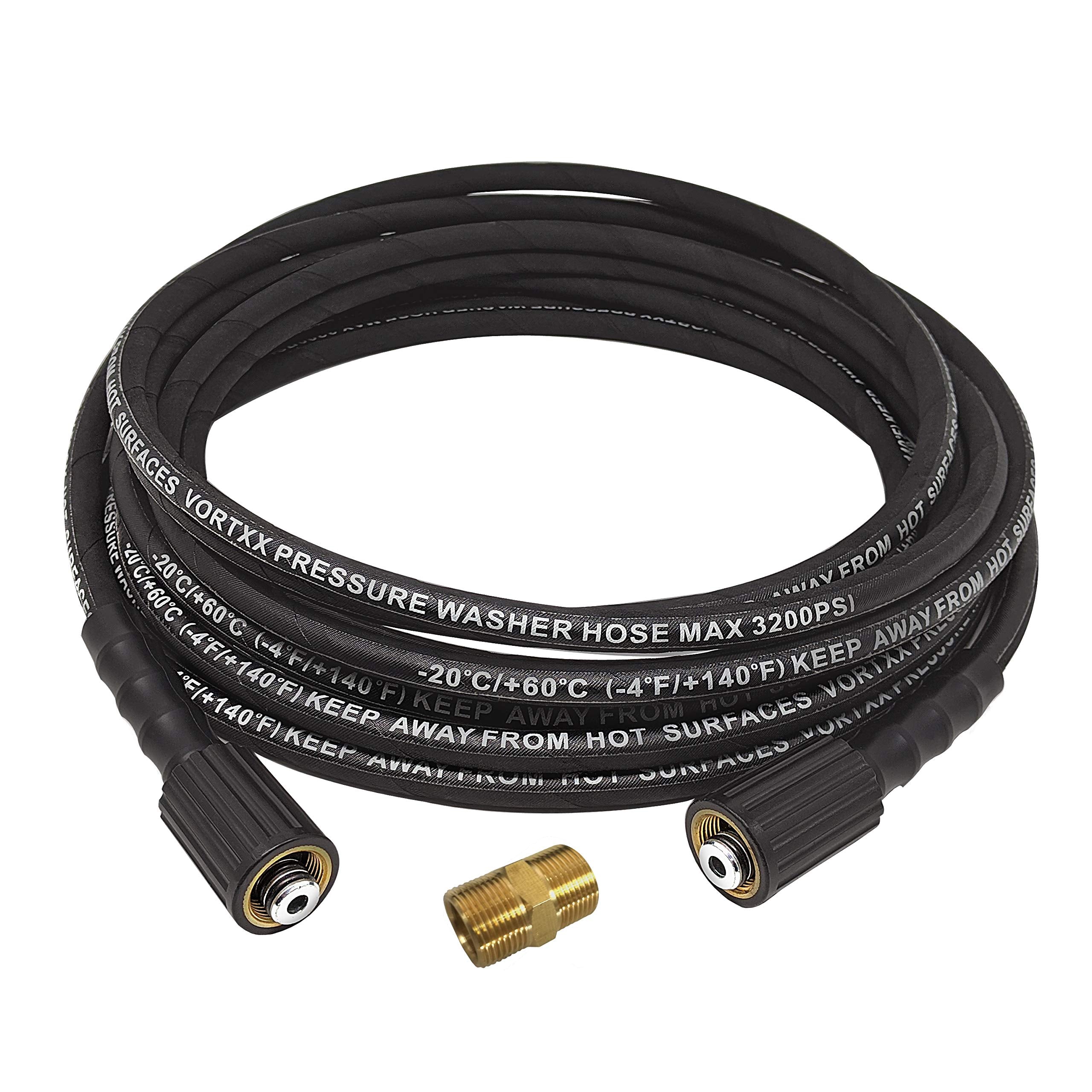 Vortxx front view coiled hose showing durable design and improved reach