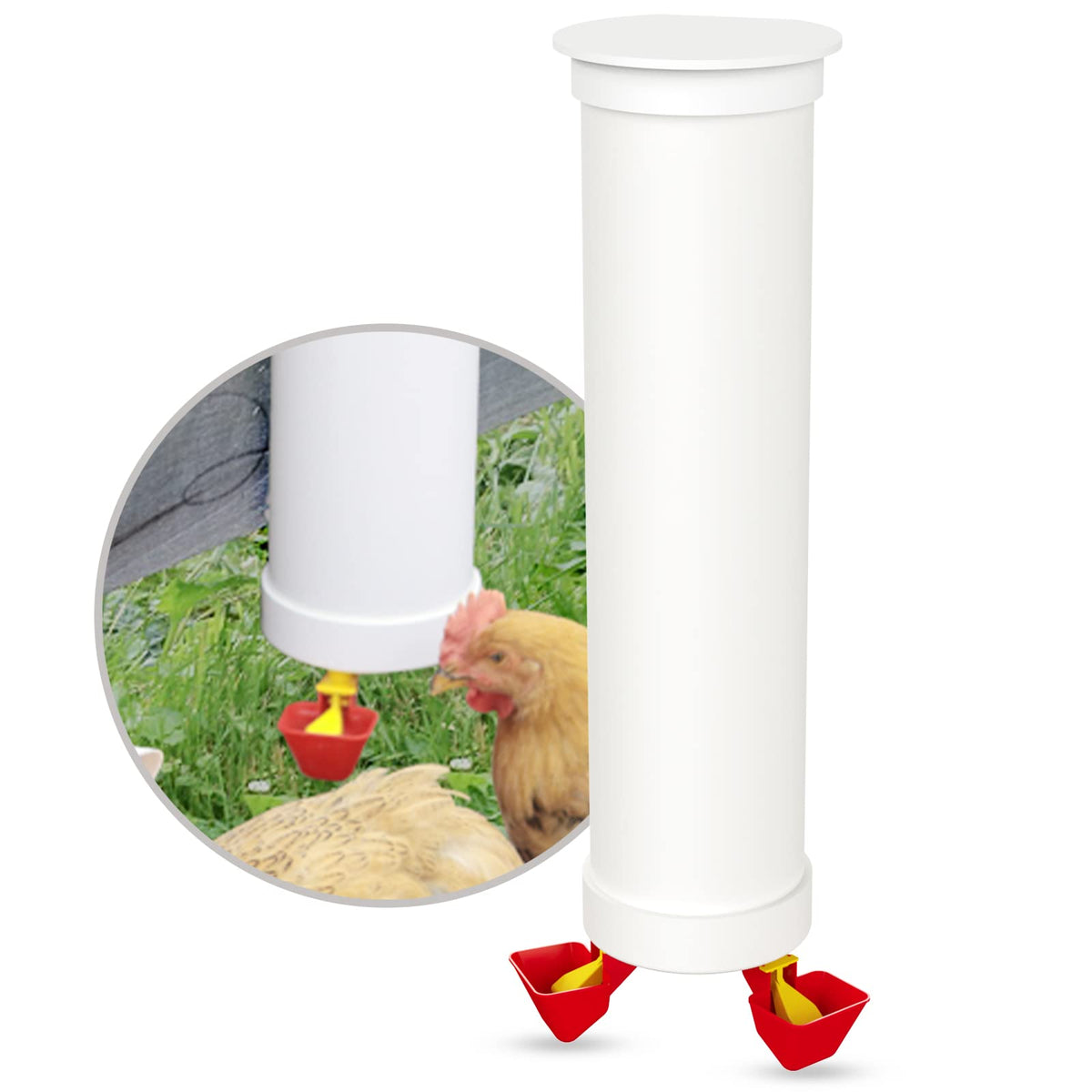 VOSON front view hanging waterer showing compact spill-resistant design and easy access