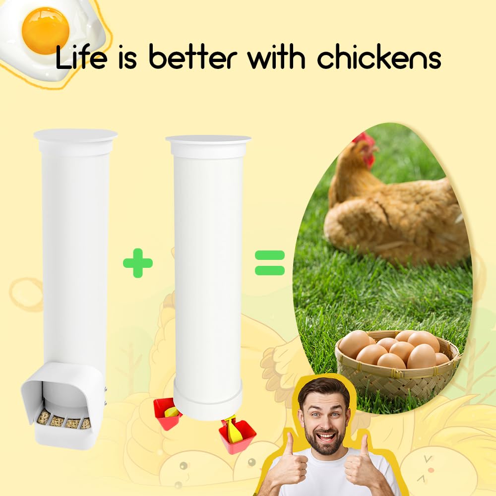 VOSON beside a hen for scale illustrating one-gallon capacity and space efficiency