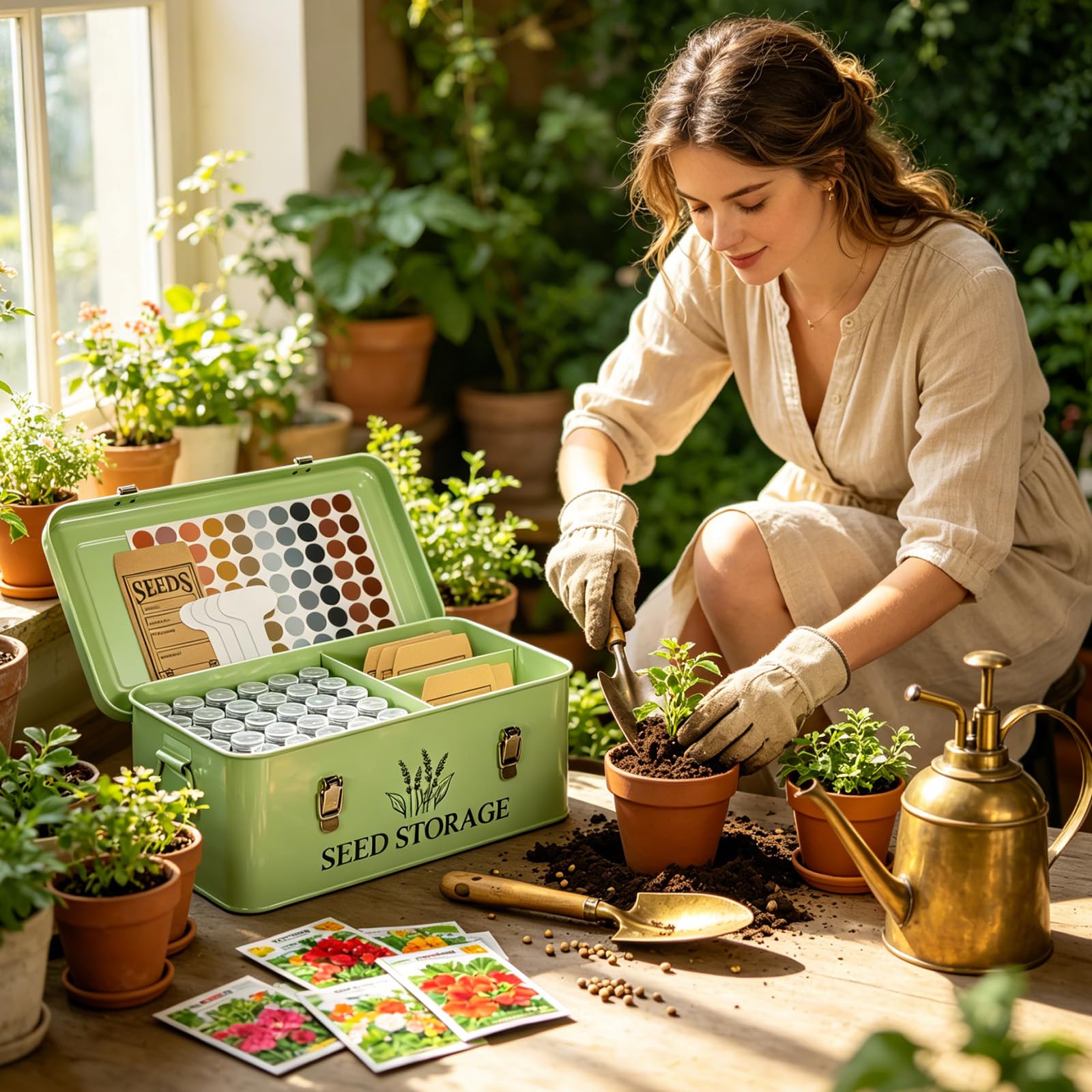 VOTMONDY seed box placed beside a planting tray showing on-site convenience