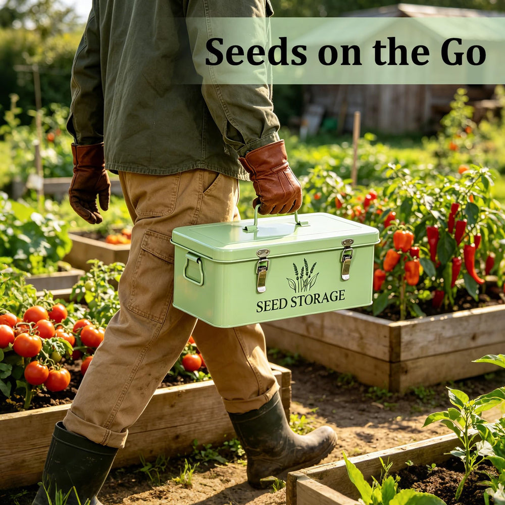 VOTMONDY box next to a hand to show scale and portable size for gardeners