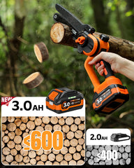 VOTREK close-up 8-inch guide bar and chain, emphasizes thicker limb cutting
