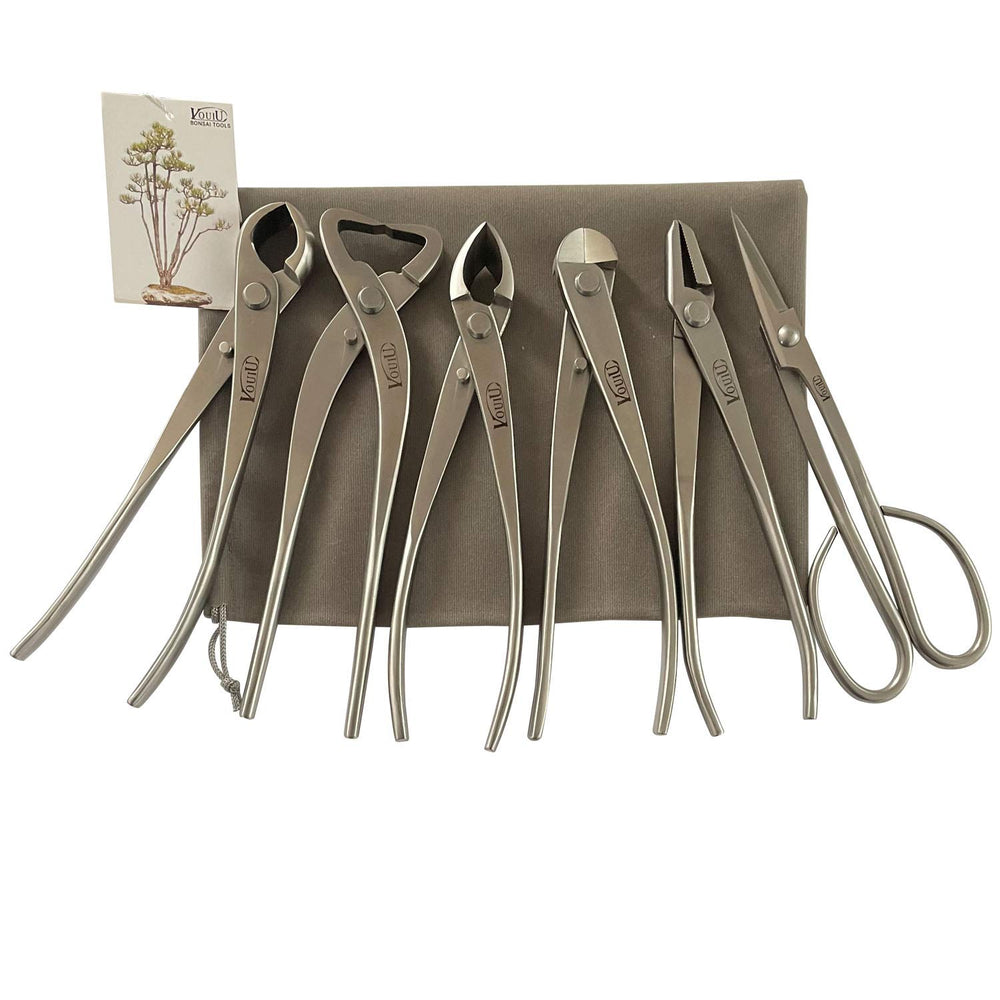 VOUIU front packaging showing full 6-piece bonsai set and clear tool selection benefit
