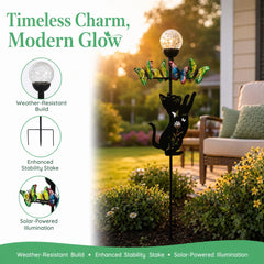 Voumsil close-up of crackle-glass solar orb glowing with seven colors for ambient lighting