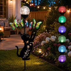 Voumsil front view of full stake showing cat and butterfly ring for whimsical curb appeal