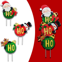 Voumsil front view of three metal Christmas stakes adding curb appeal