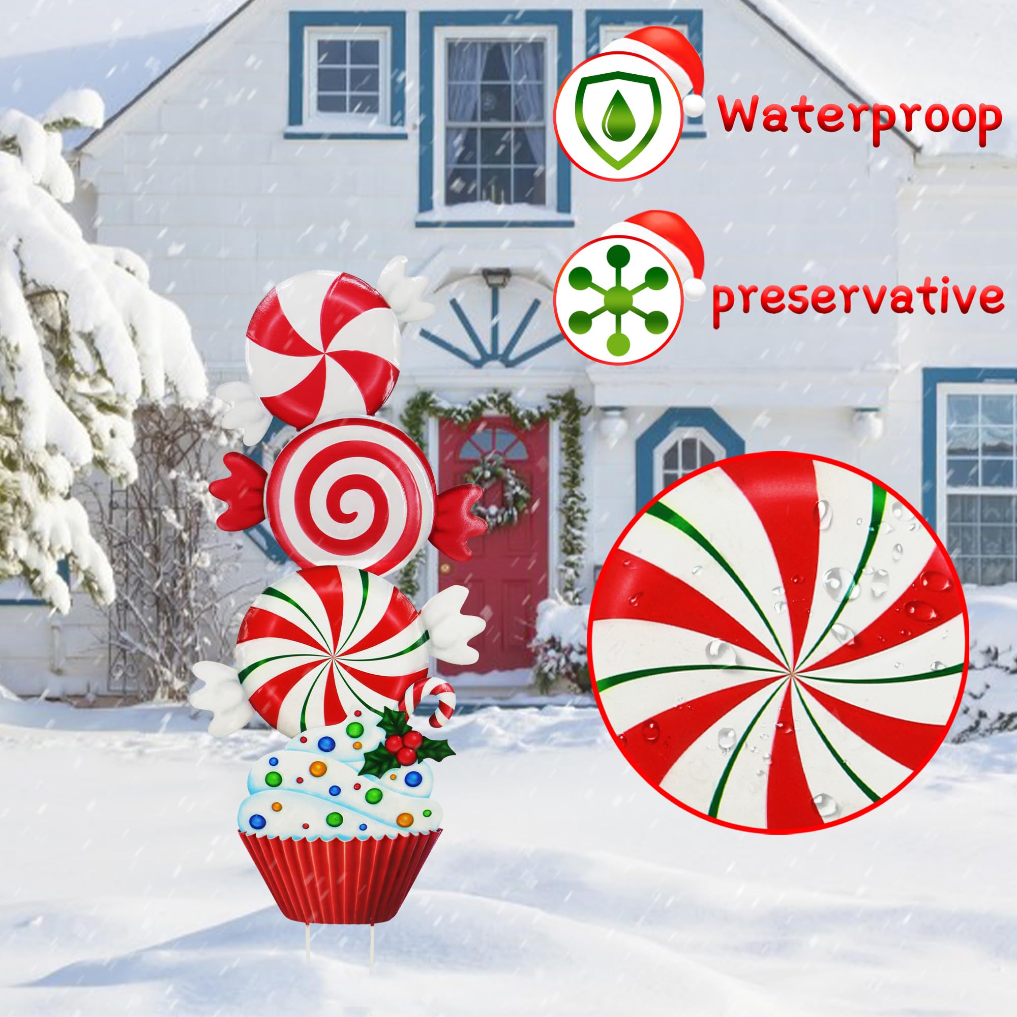 Voumsil candy stakes in porch planter creating welcoming holiday look