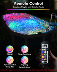 Vovamo lights in a pool party scene creating colorful ambiance for entertaining