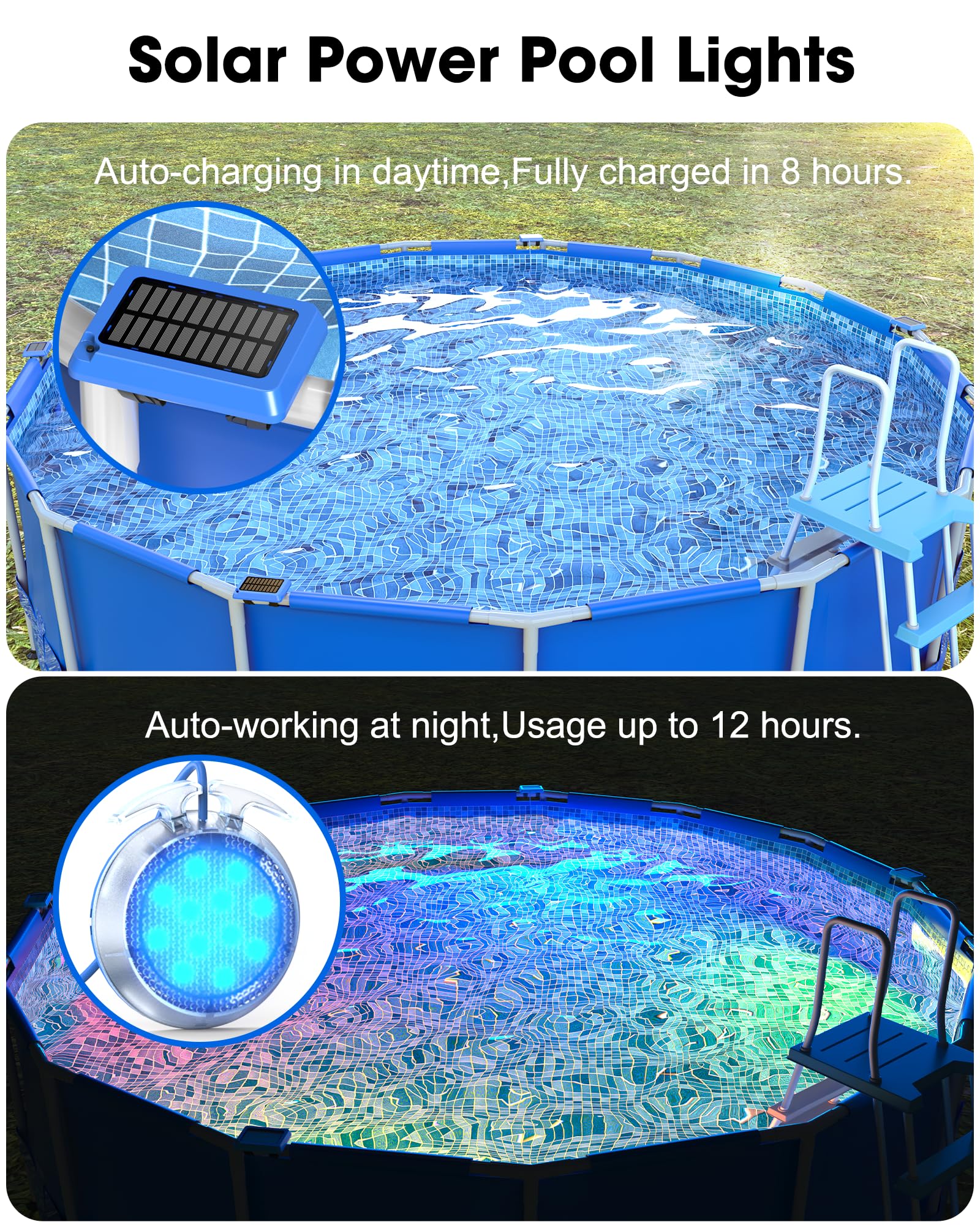 Vovamo solar panel mounted on pool edge with straps showing secure charging