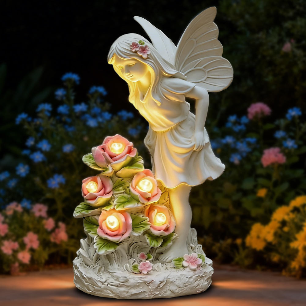 Voveexy front view showing angel statue and soft LED glow benefit