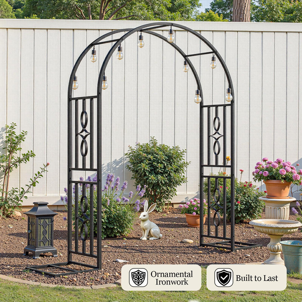 VOXOR arch placed in garden demonstrating decorative entrance benefit