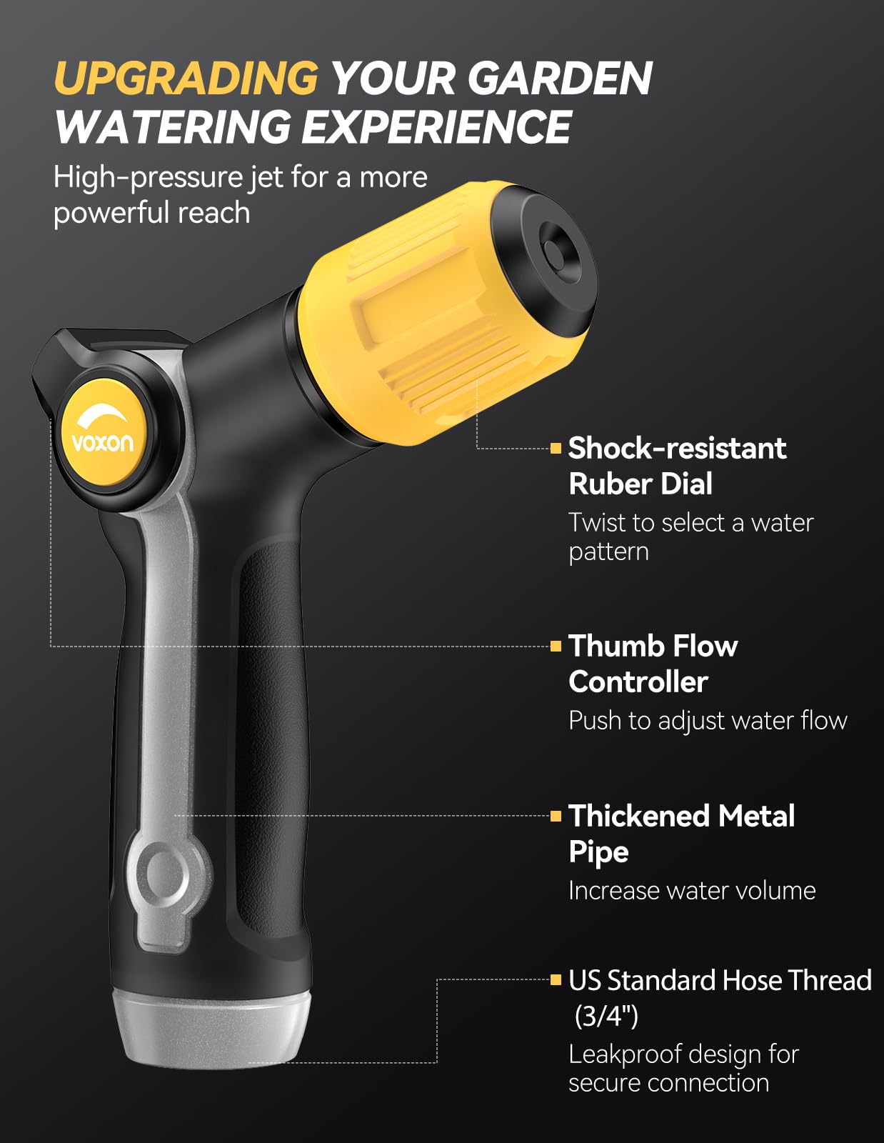 VOXON handle grip close-up highlighting non-slip TPR comfort and shock absorption