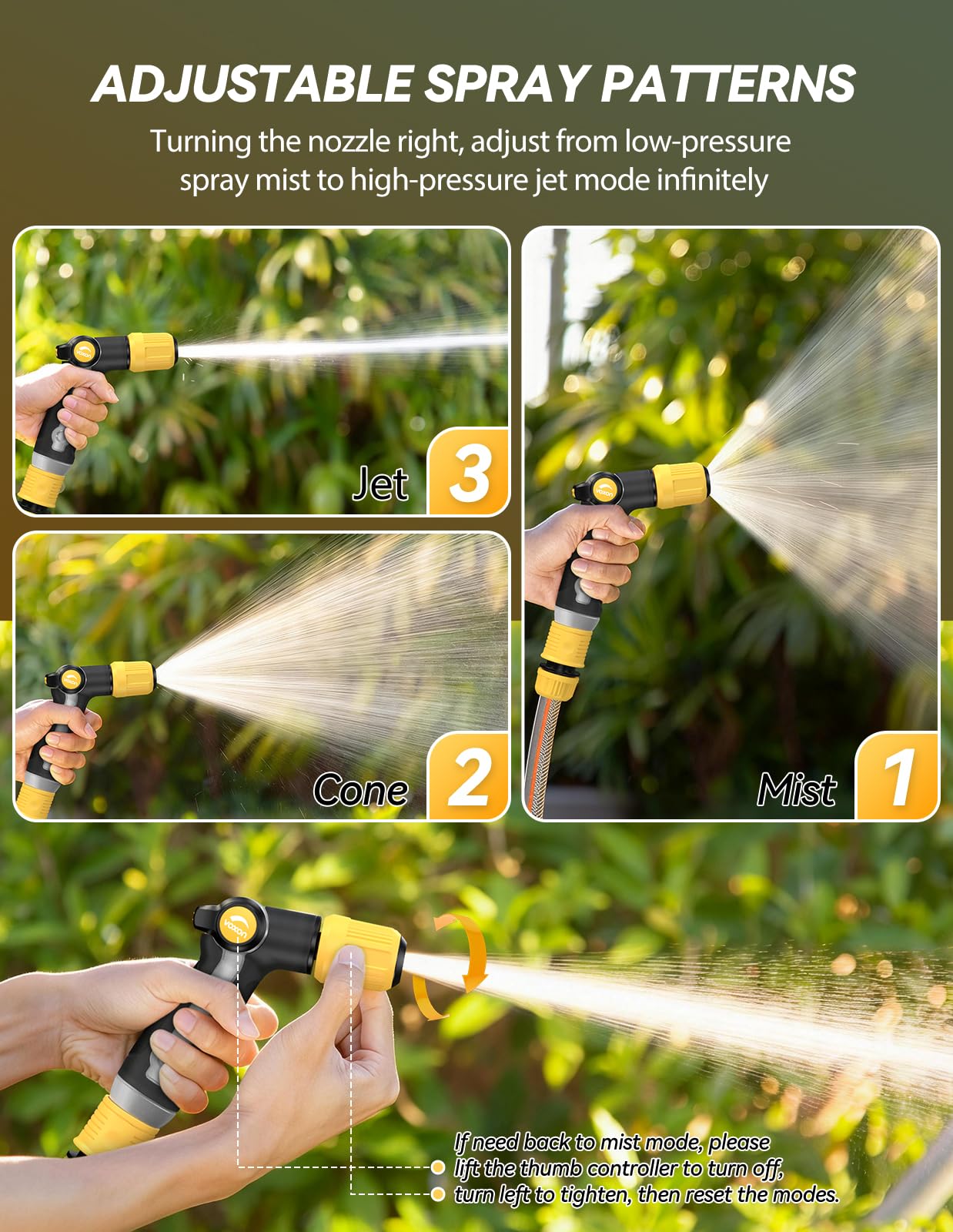 VOXON spraying multiple patterns to show versatile cleaning and watering
