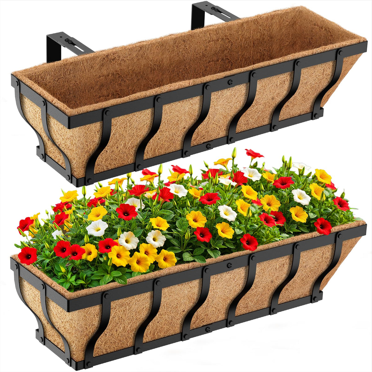 VOXOR front view railing planter showing sturdy frame and elegant shape benefits curb appeal