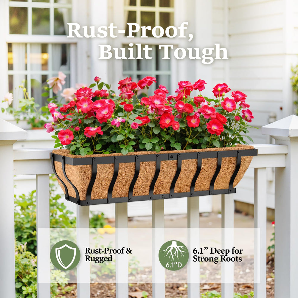 VOXOR planter in use on balcony filled with colorful flowers for curb appeal