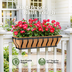VOXOR planter in use on balcony filled with colorful flowers for curb appeal