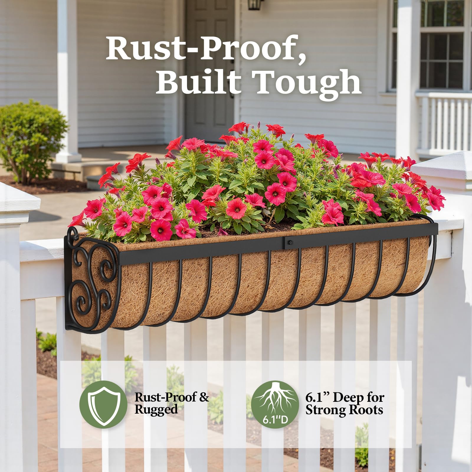 VOXOR planter installed on balcony railing showing stability and added greenery