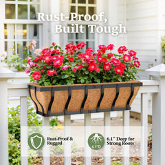 VOXOR planter mounted on balcony railing demonstrating secure fit