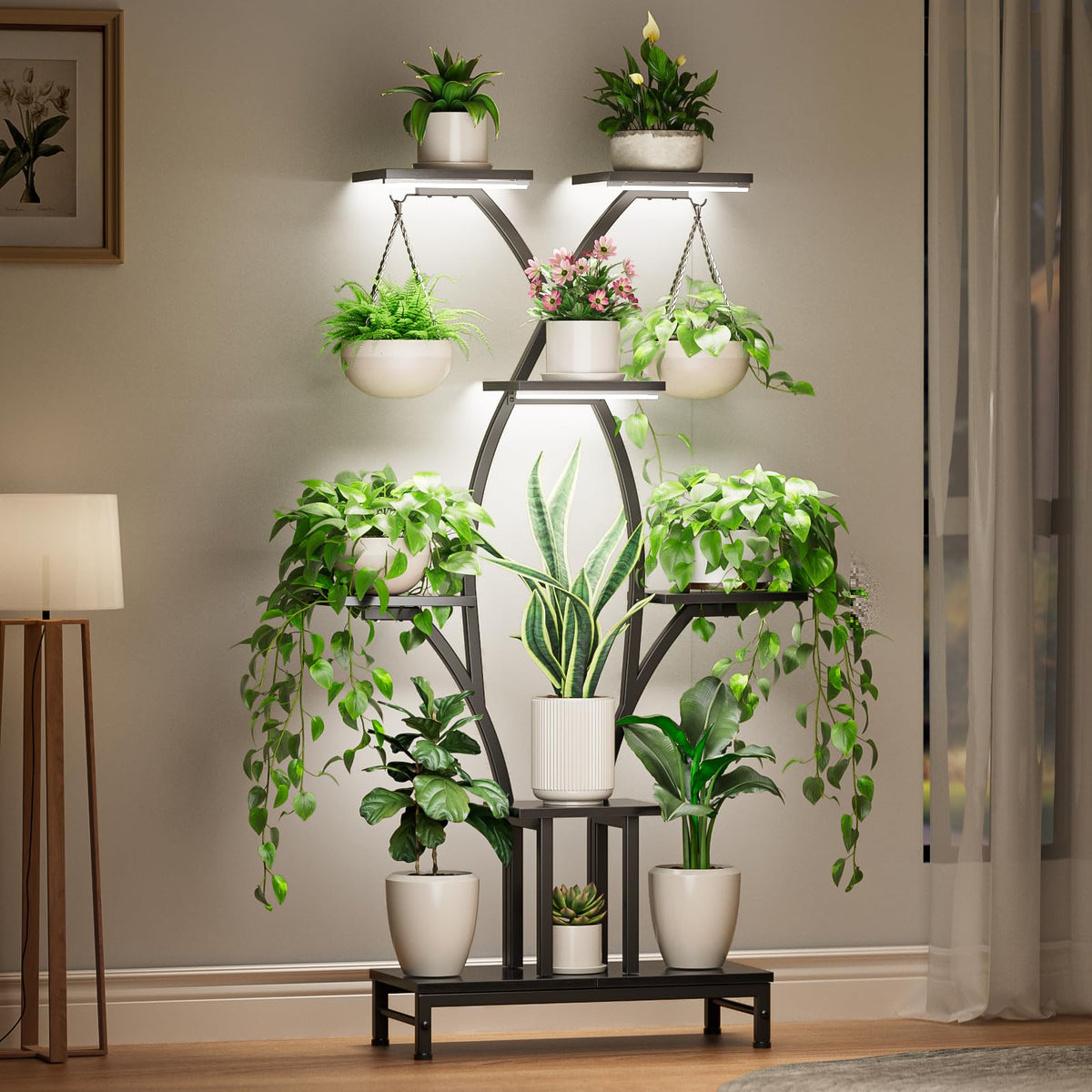 VOZZYOTO front view corner plant stand showcasing space-saving benefit