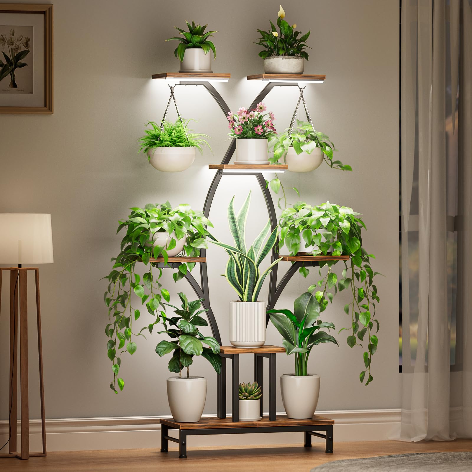 VOZZYOTO front view corner plant stand showing organized multi-tier display