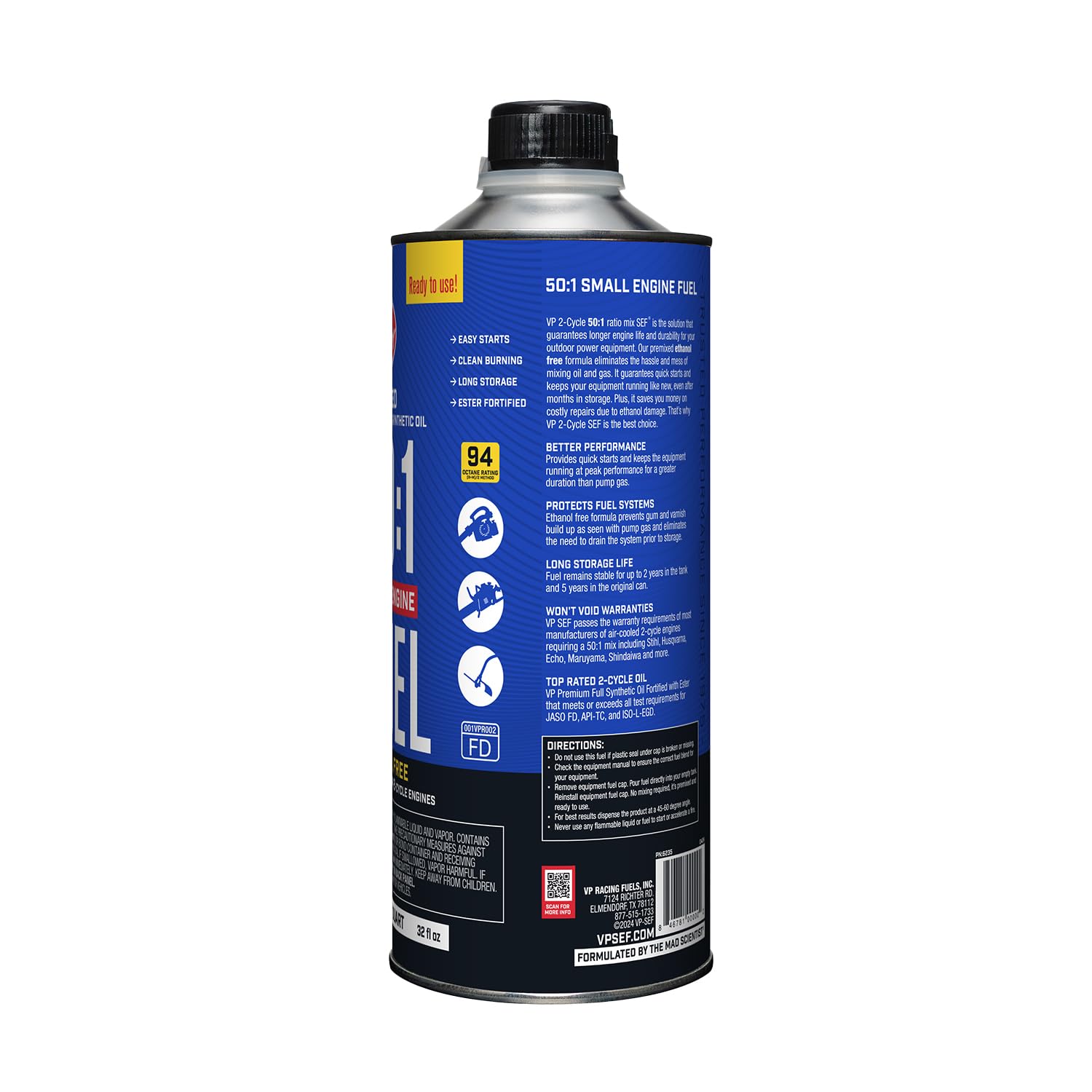 VP Racing three-quart pack stored on shelf showing long-term storage benefit