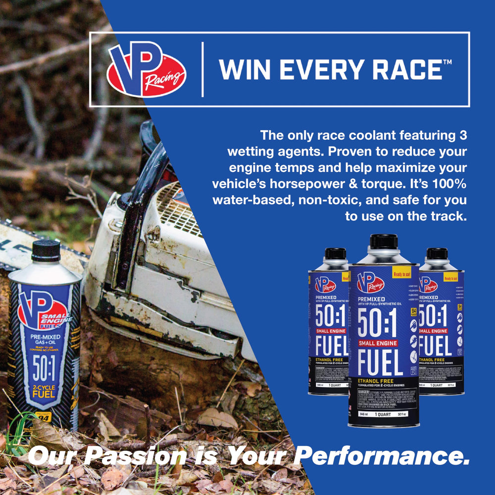 VP Racing bottle side view with 50:1 oil ratio marking for correct lubrication