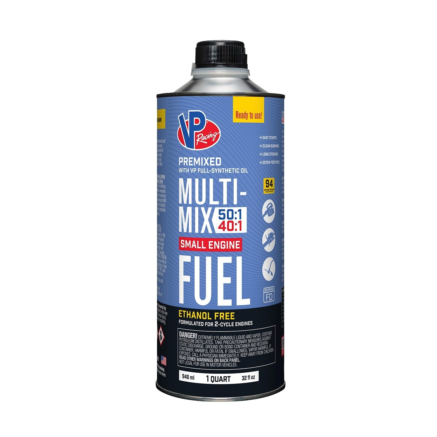 VP Racing Multi-Mix label close-up highlighting ethanol-free formula benefit