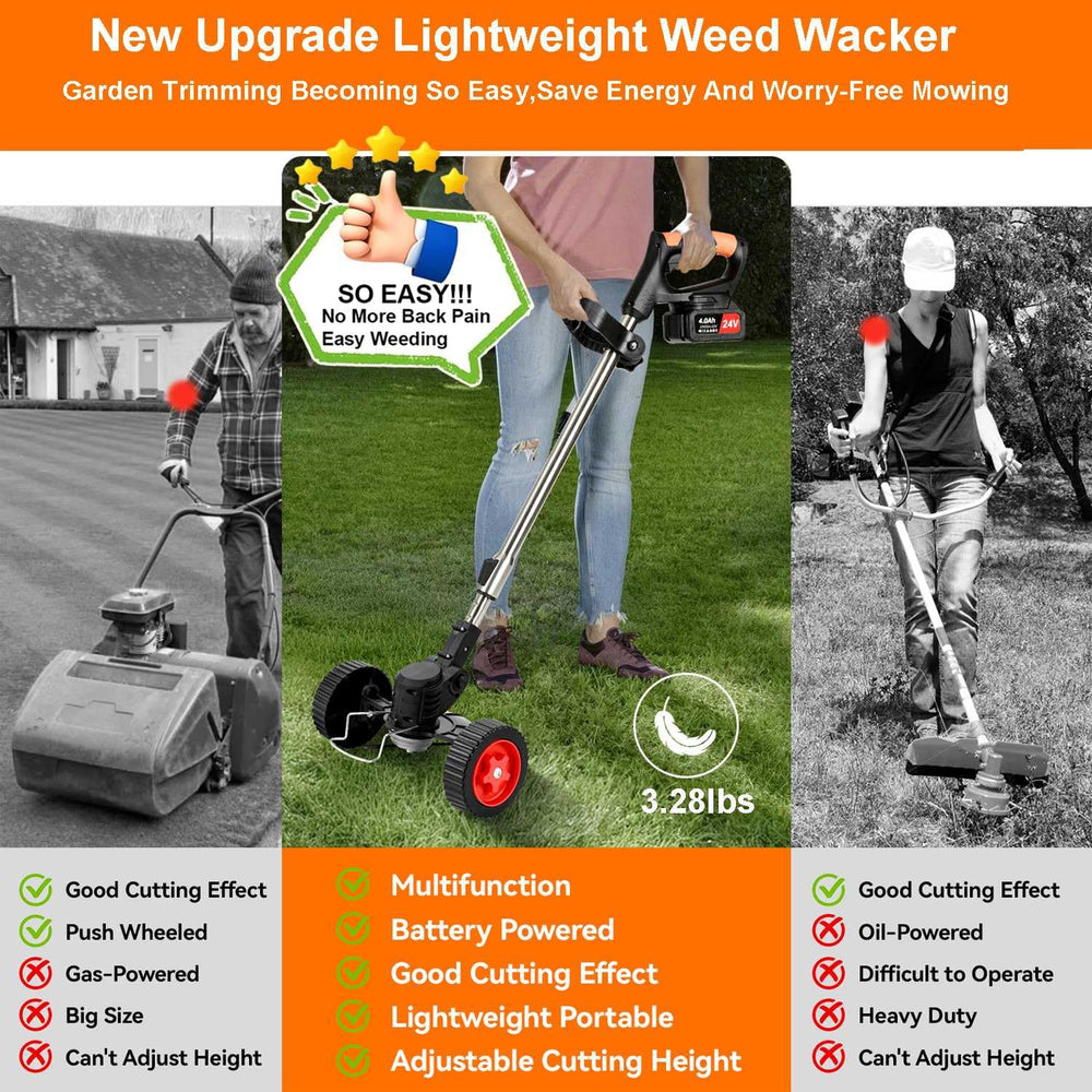 VQGCACG trimmer in use edging a lawn demonstrating neat finish benefit