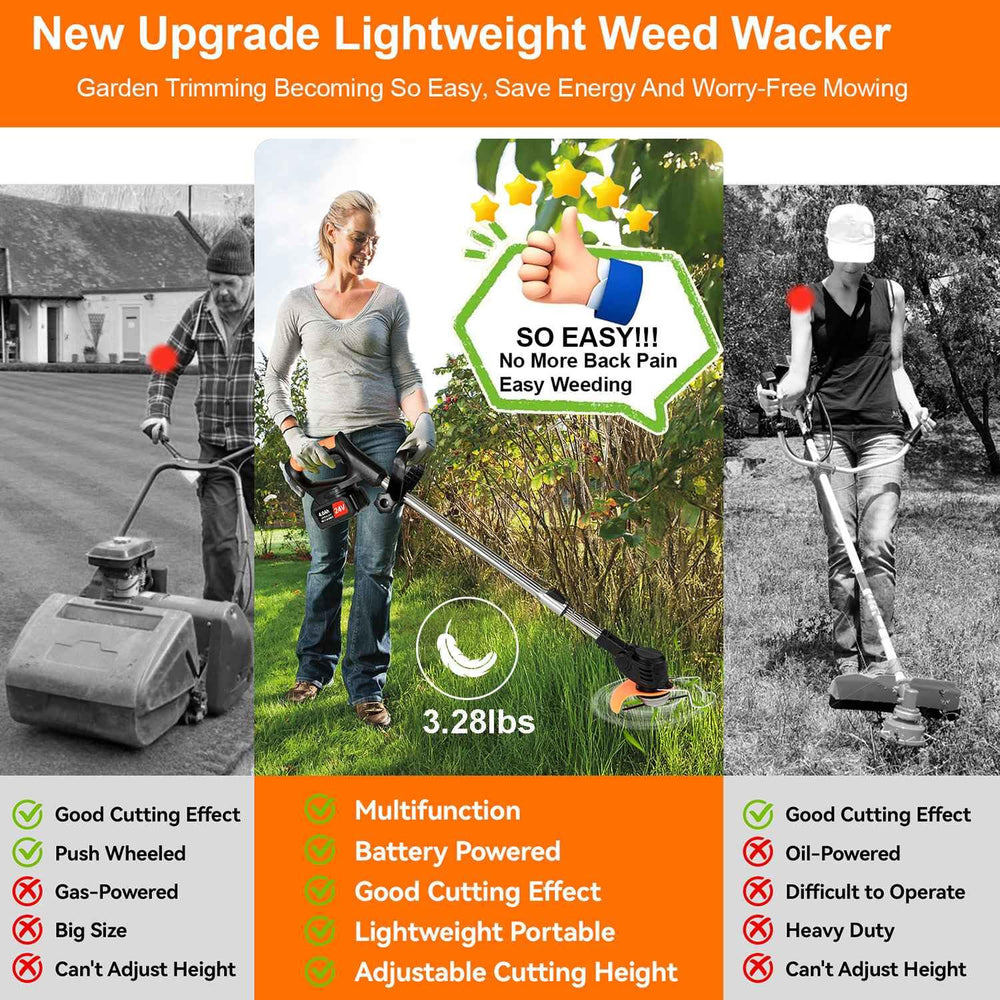 VQGCACG in-use trimming lawn showing quiet operation and precise edge control