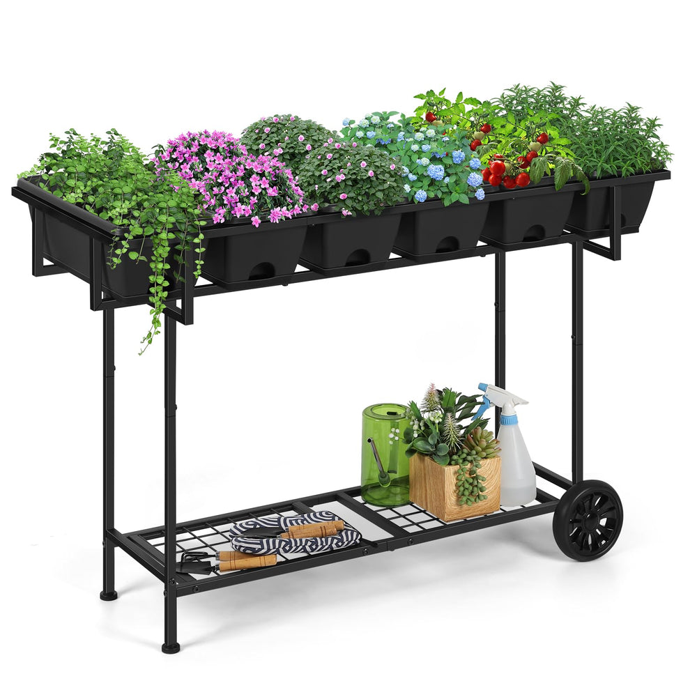 Vrisa front view of elevated garden bed showing neat planting benefit