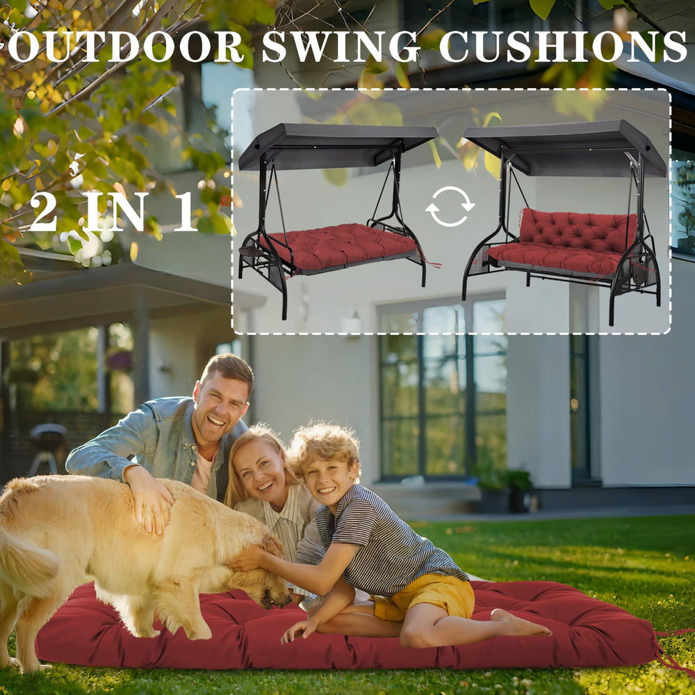 Vrngvi cushion installed on porch swing providing comfortable seating