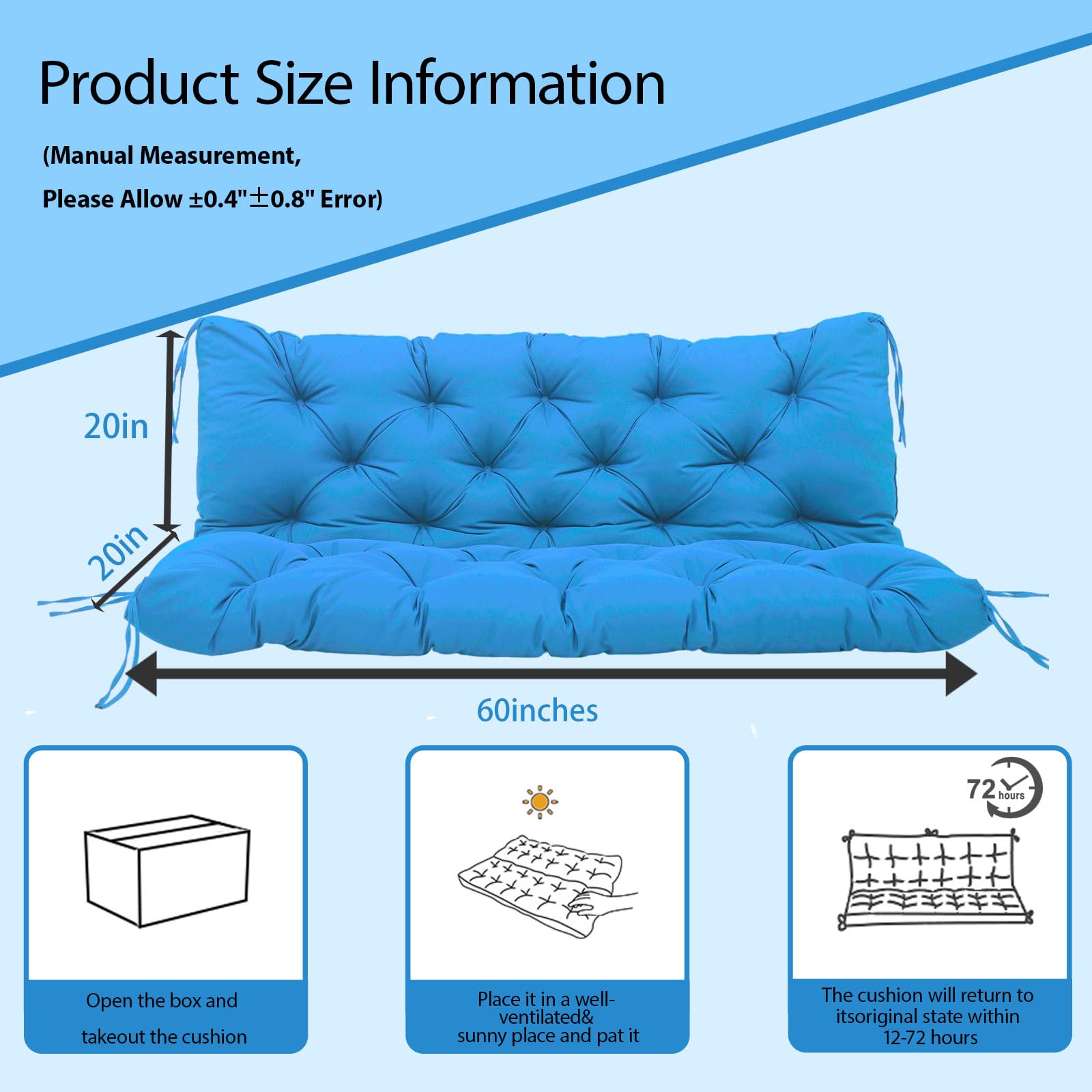 Vrngvi cushion on bench size comparison illustrating 60-inch fit benefit