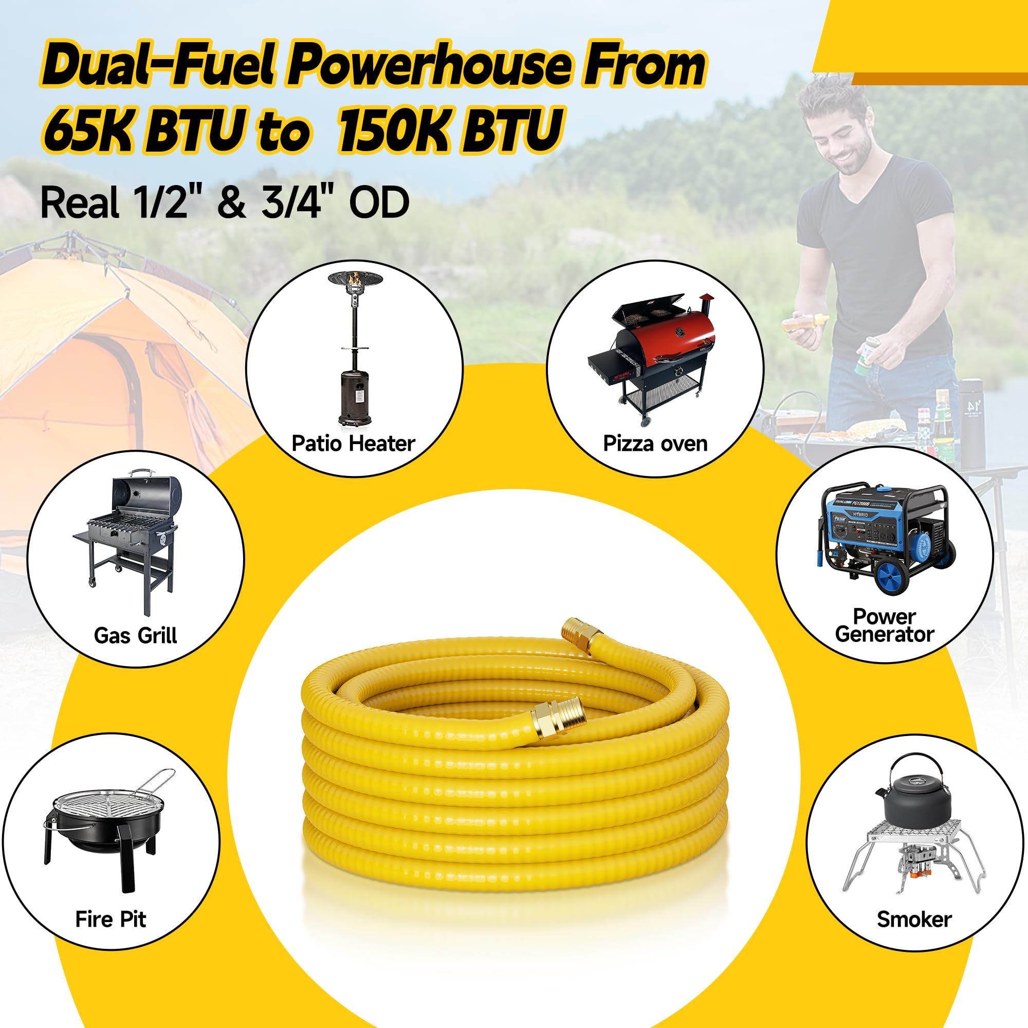 Vruelia coil beside rigid black iron pipe to show size, flexibility, and faster installation