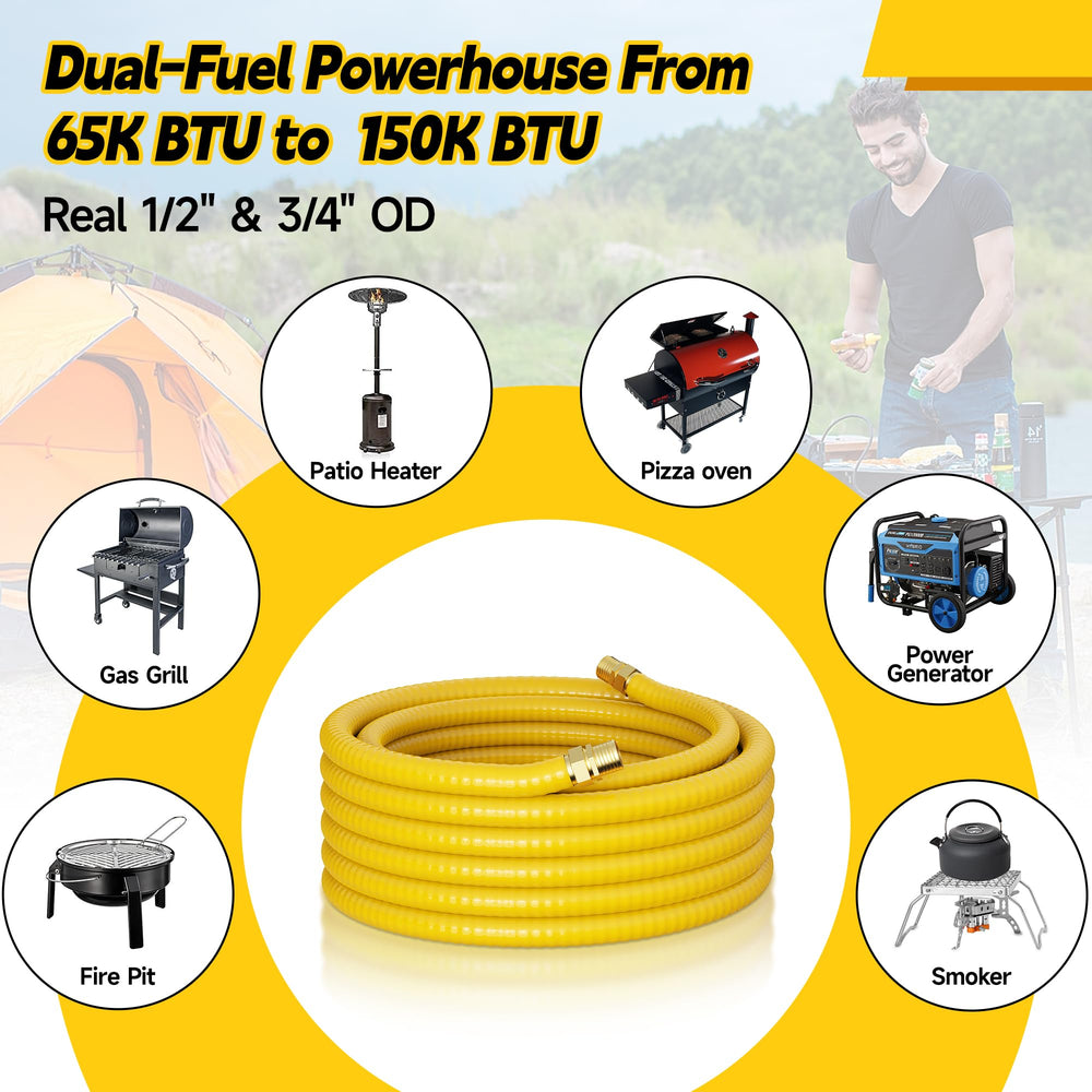 Vruelia coil beside rigid black iron pipe to show size, flexibility, and faster installation