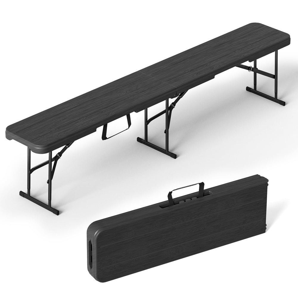 VSOAEIL front view of 6 ft folding bench showing length and design benefit portability