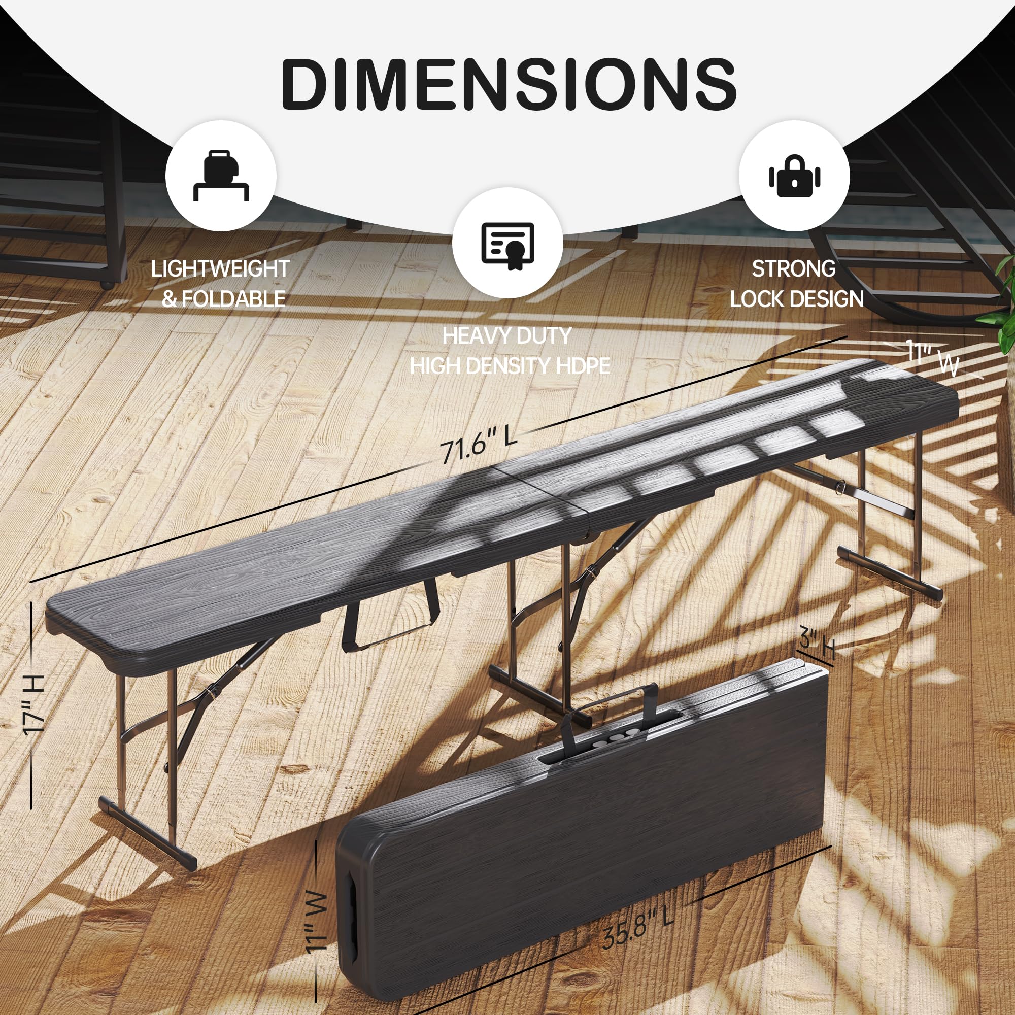 VSOAEIL bench folded with built-in handle for easy carrying and compact transport