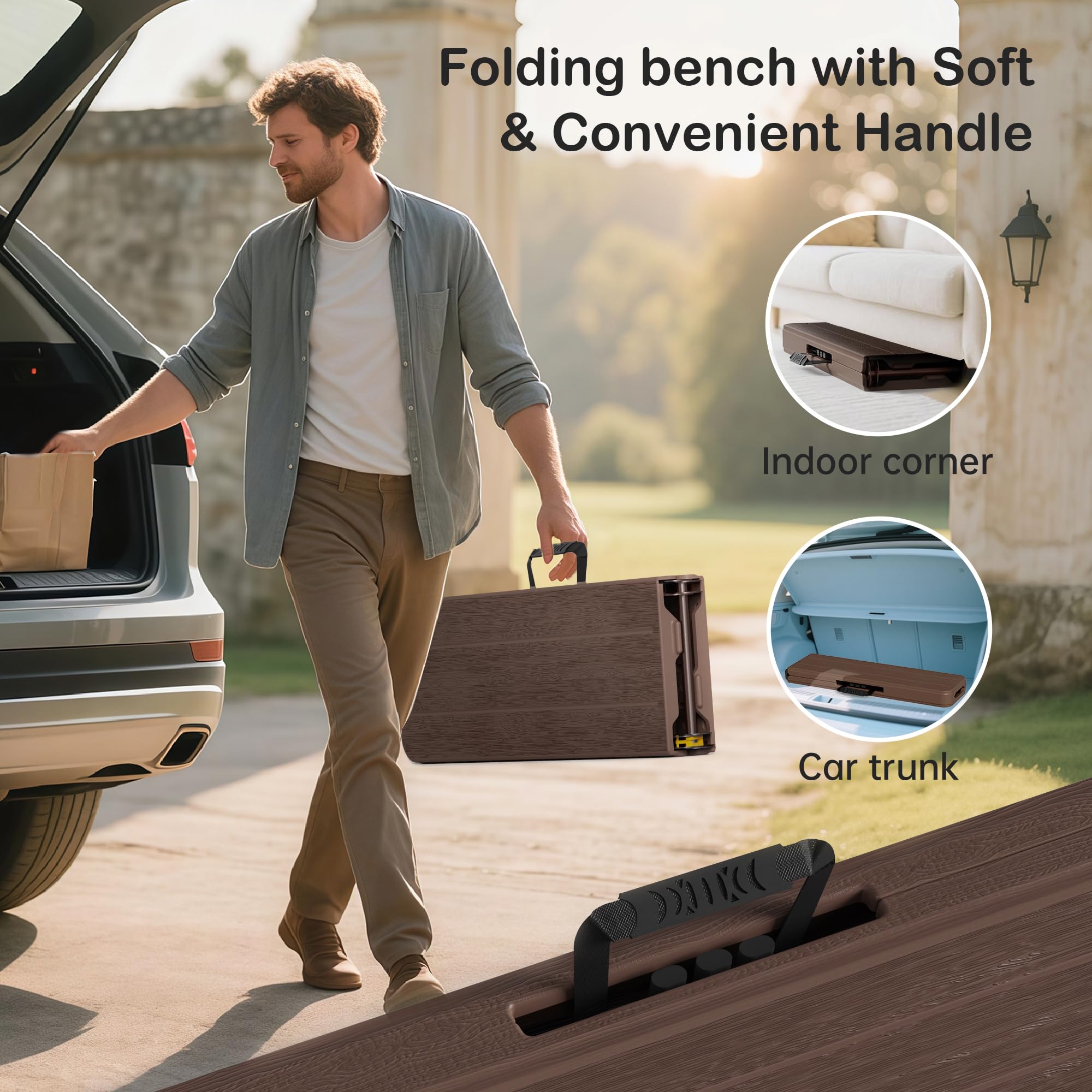 VSOAEIL bench placed in park illustrating outdoor use and comfort