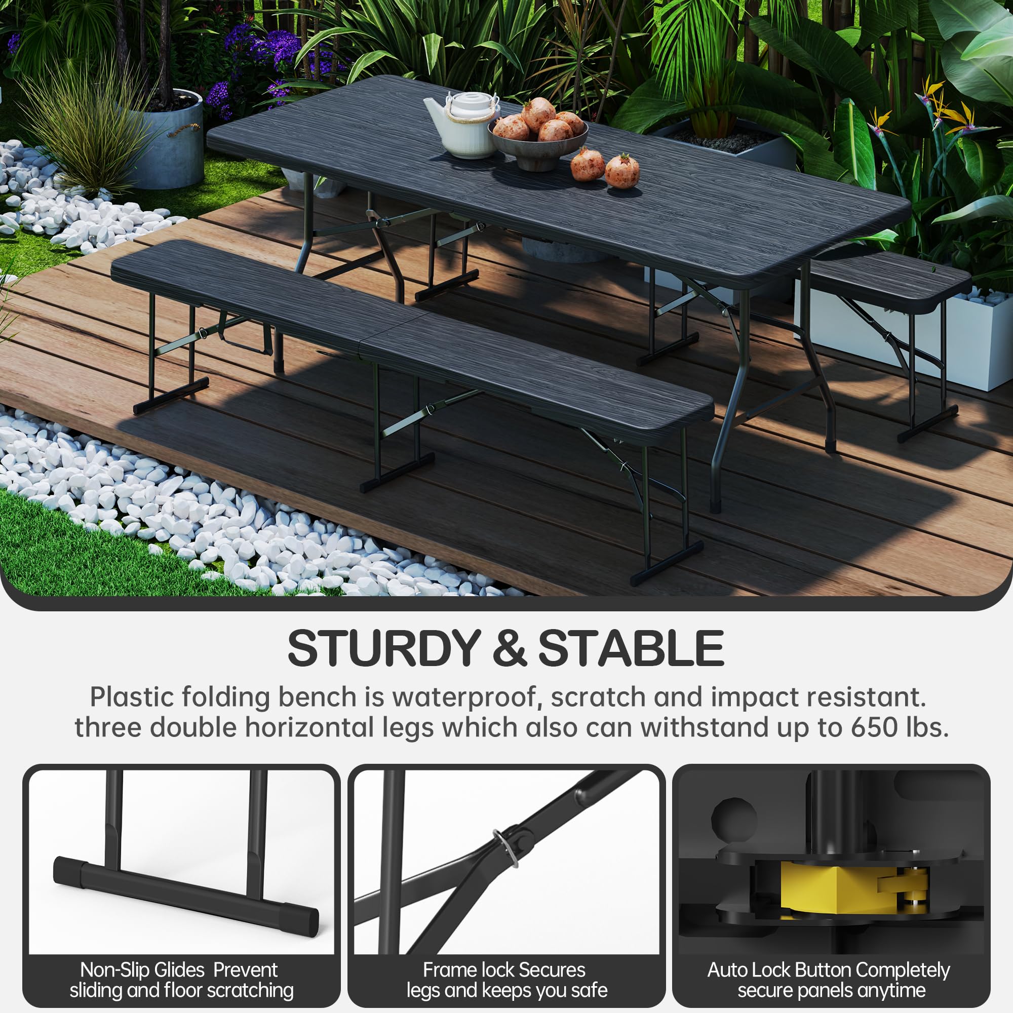 VSOAEIL powder-coated leg and lock detail showing secure stable support