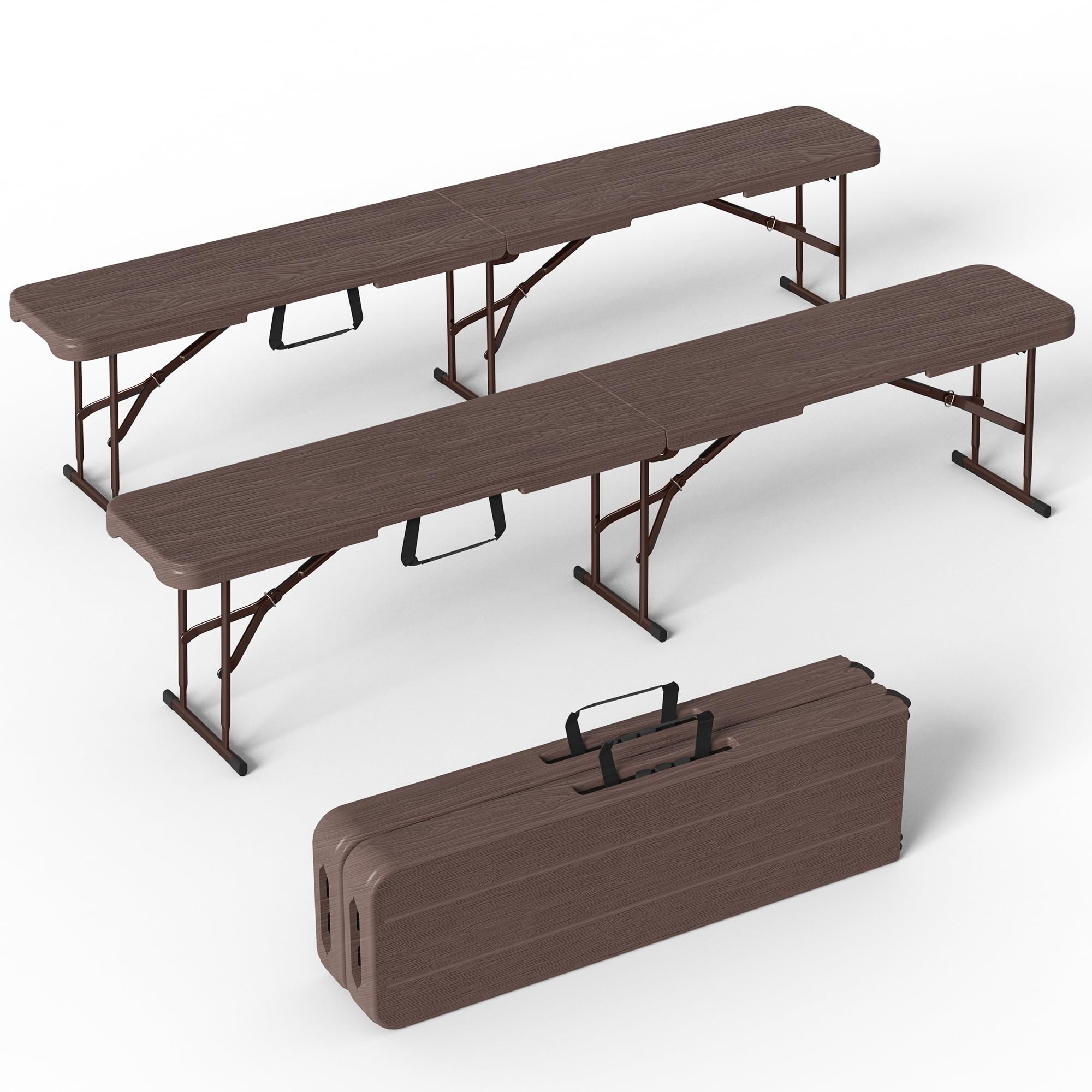 VSOAEIL front view of two benches showing portable seating and sturdy build