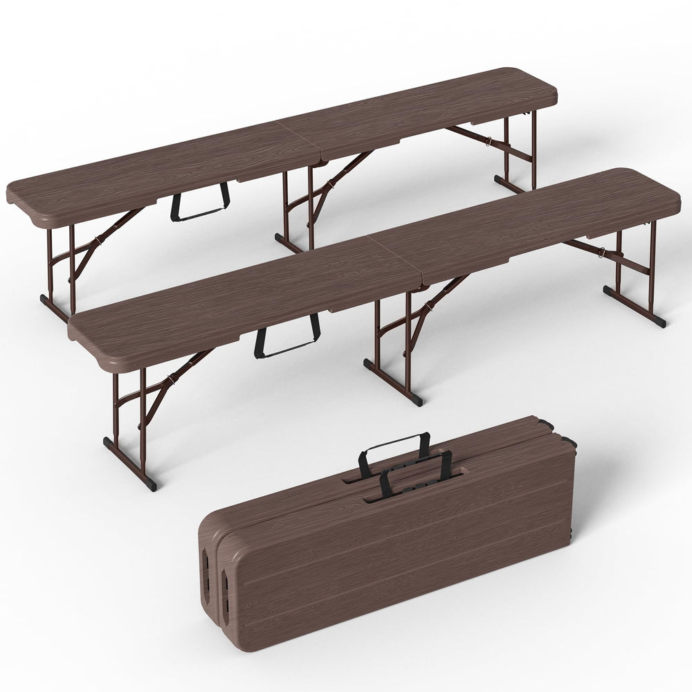 VSOAEIL front view of two benches showing portable seating and sturdy build