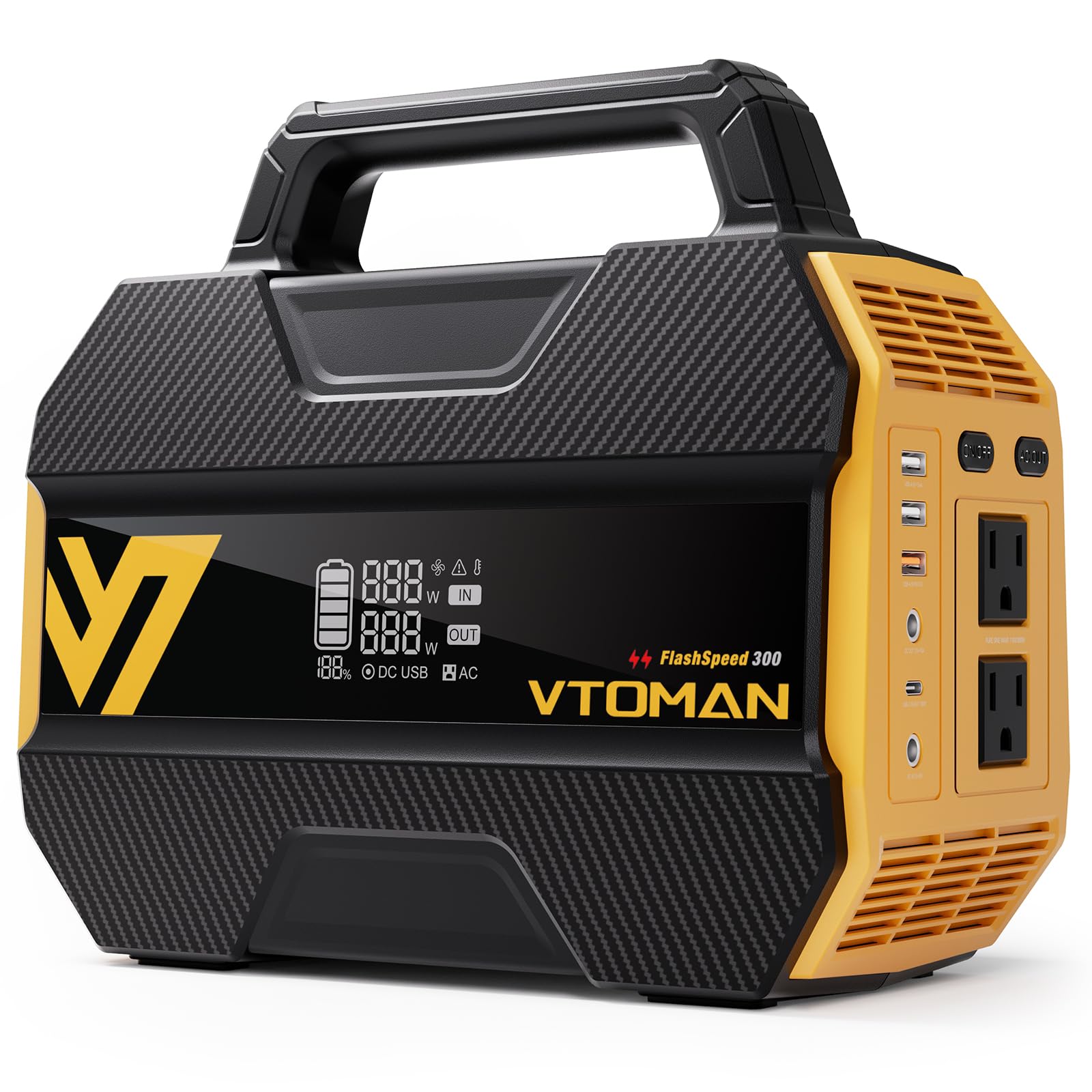 VTOMAN FlashSpeed 300 front view showing compact design and controls for easy transport