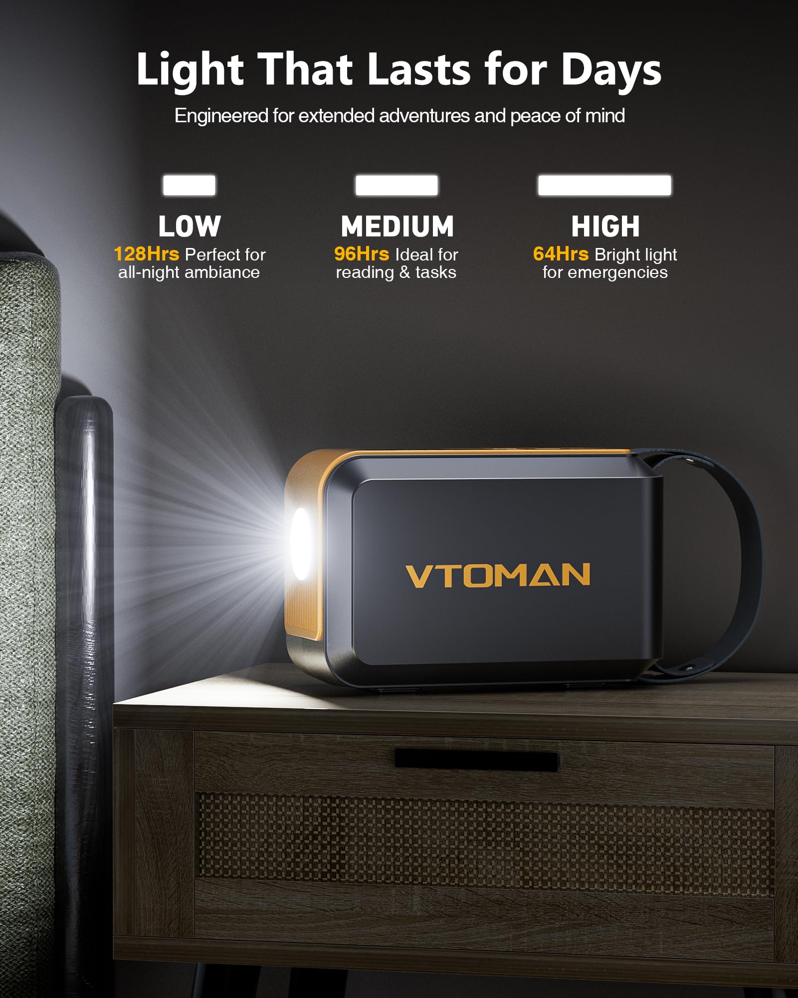 VTOMAN Jump 100 battery label showing LiFePO4 chemistry for long cycle life