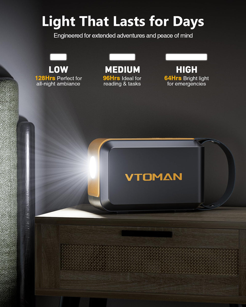 VTOMAN Jump 100 battery label showing LiFePO4 chemistry for long cycle life