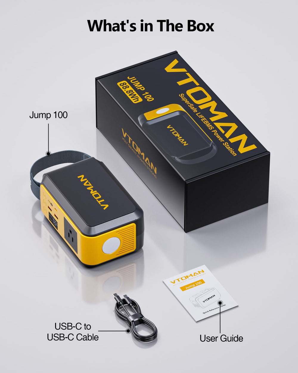 VTOMAN Jump 100 powering laptop phone and lamp to show simultaneous charging