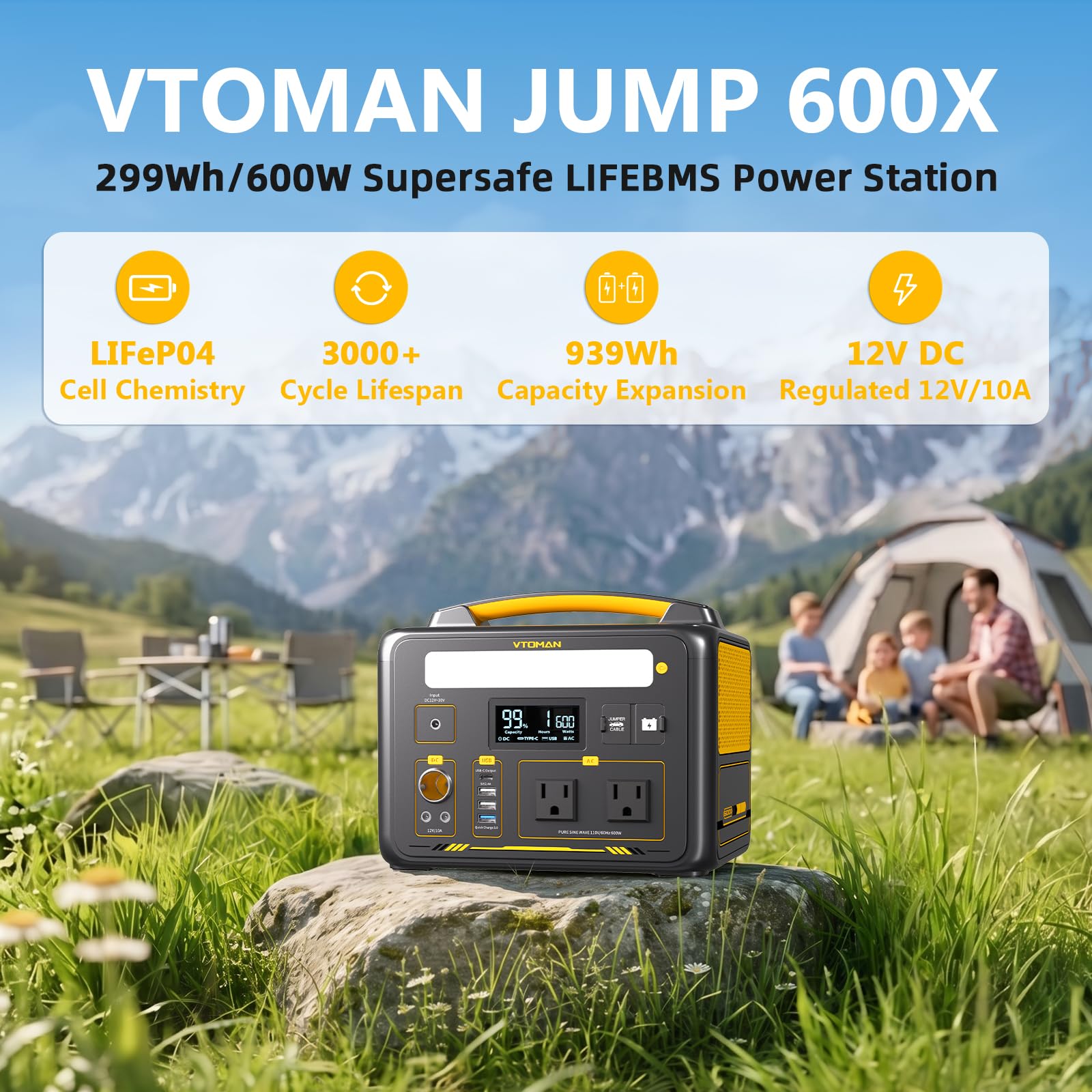 VTOMAN side ports displaying AC and DC outlets for versatile power