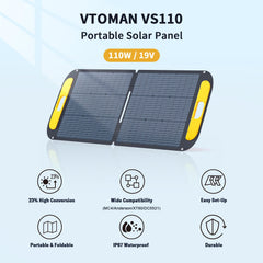 VTOMAN VS110 close-up of monocrystalline cells highlighting 23% efficiency