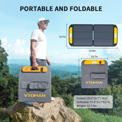 VTOMAN VS110 unfolded with kickstands angled for optimal sun exposure benefit